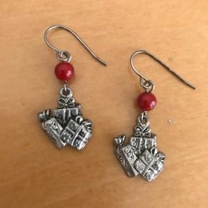 Christmas Presents Earrings Antique Silver Color